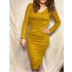 Mustard ribbed midi dress